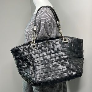 Huaxiangzi Large Vegan Leather Woven Tote Purse Bag